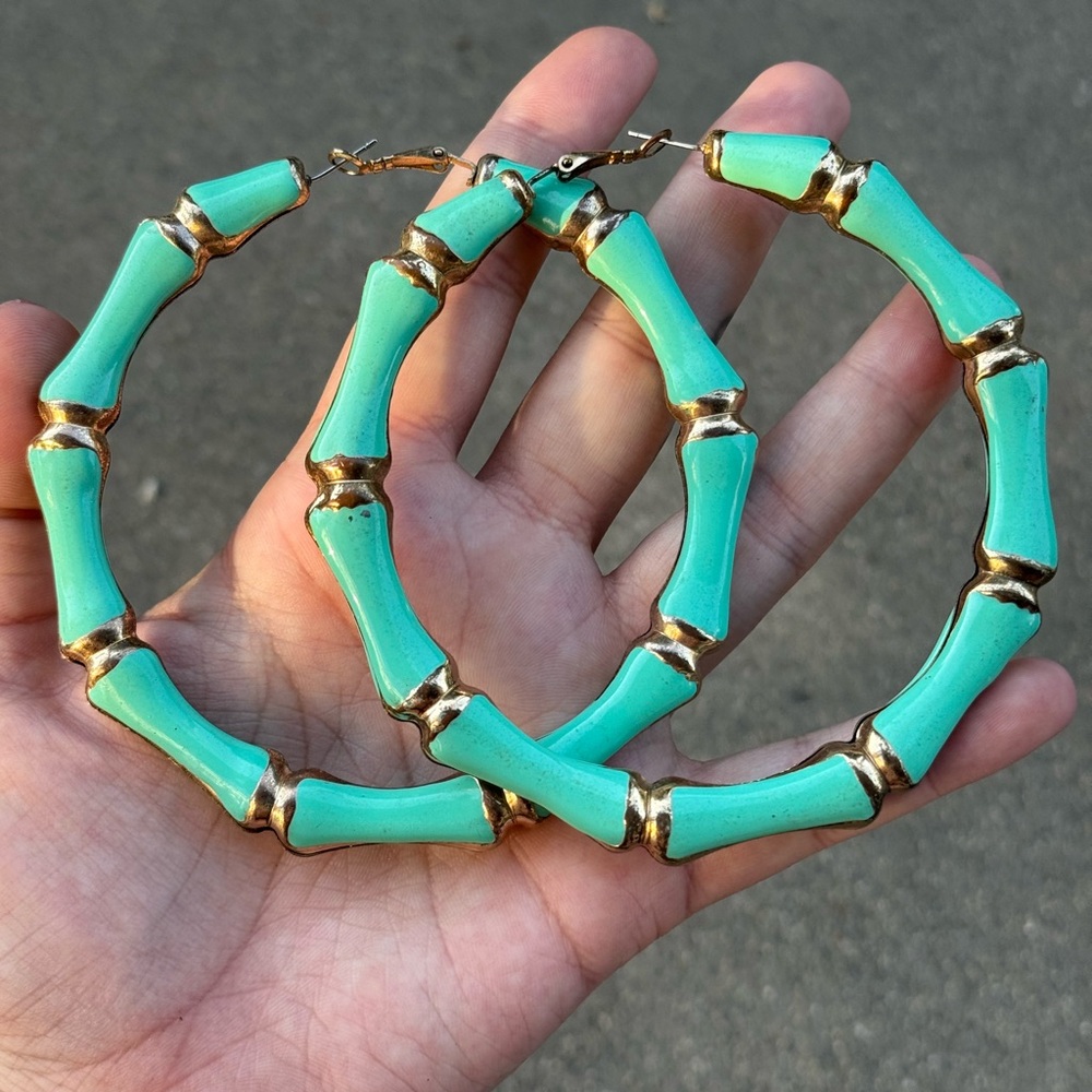 Gold and Turquoise Bamboo Earrings